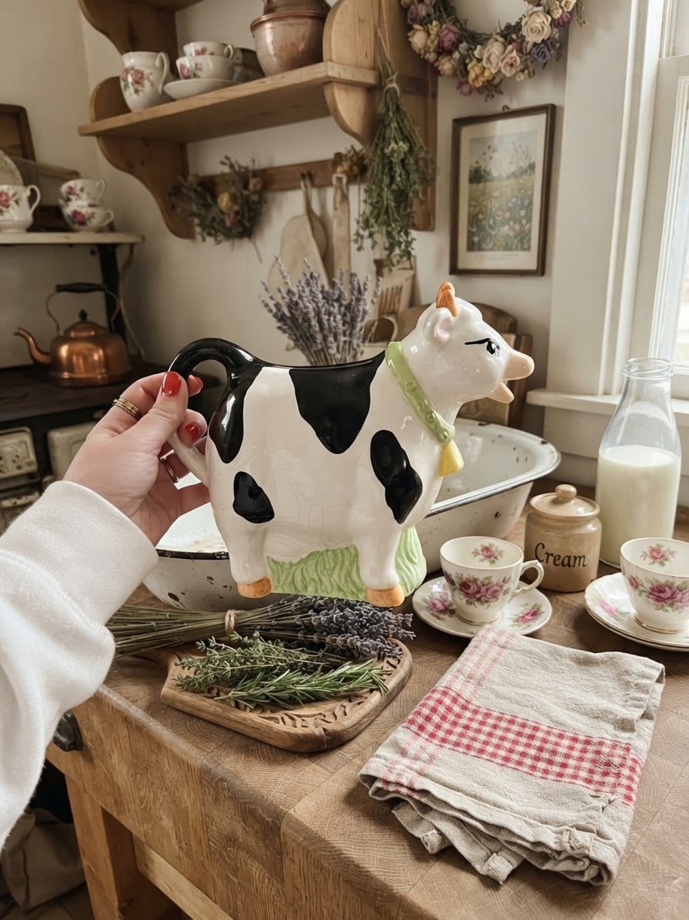 Cow Creamer Pitcher in White & Black
